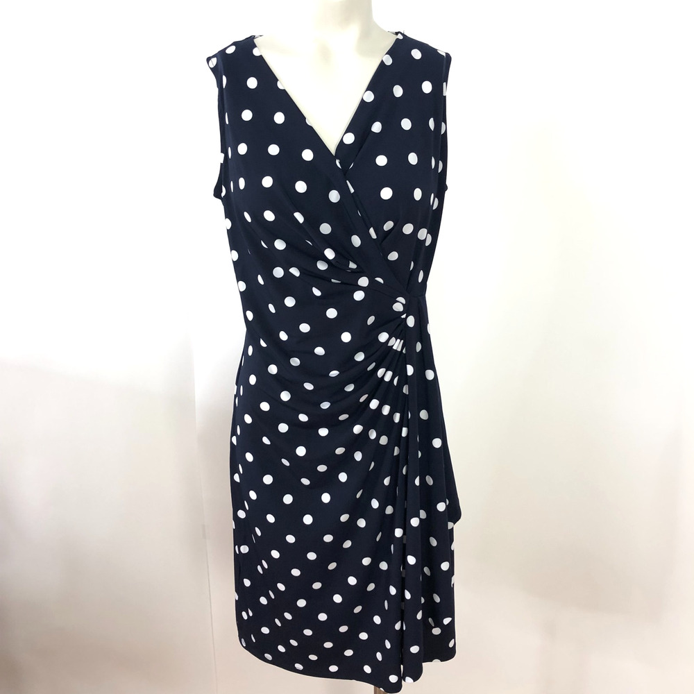 Susan Graver Petite XSP Faux Wrap Women's Above Knee Dress Polka Dot Blue MINT